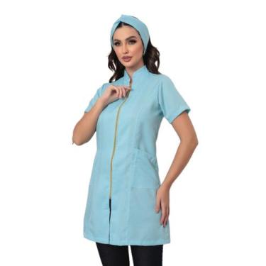 Imagem de Jaleco Feminino Acinturado com Zíper Manga Curta Azul Claro Malta - Ga