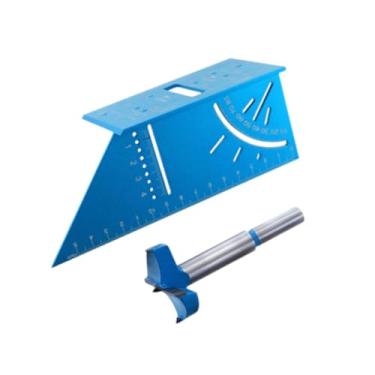 Imagem de Baoblaze Revestimento ângulo régua quadrado transferidor de madeira ferramentas de madeira acessória versátil 45/90 graus liga de alumínio para trabalhadores, Abridor de Orifícios de 35 Mm