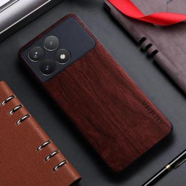Imagem de Capa de Couro com Padrão de Bambu para Xiaomi Poco F6 Pro, X6, F5 e M5