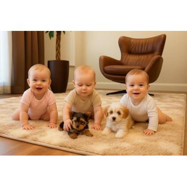 Imagem de Tapete Peludo Shaggy Luxo 3,00x2,00 Bege Mesclado Decorativo Macio