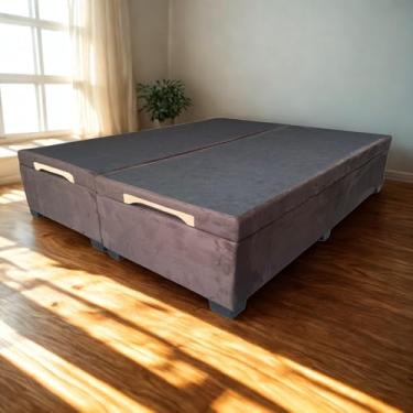 Imagem de Cama Box Baú Queen Bipartido Suede Luxo - Suíte Imperial - Acabamento Reforçado, Amplo Espaço (198x158x44cm, Suede Marrom)