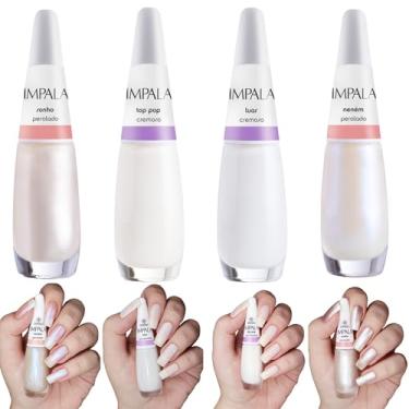 Imagem de Kit 5 Esmalte Impala Francesinha Branco Clarinho Perolado Cremoso (Sonho, Top, Luar, Neném)