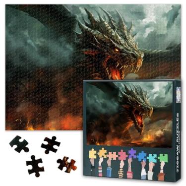 Imagem de Quebra-cabeças de dragão de batalha para adultos 1000 peças engraçadas piedosas épicas de arte de dragão vibrante 1000 peças quebra-cabeça de família desafiador presente para meninos e meninas 27,5" x