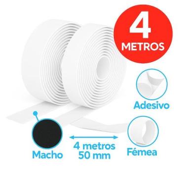 Imagem de Fita Autocolante Fecho de Contato Adesivo Forte 4 Metros 50mm Largo Br