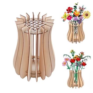 Imagem de Vaso de flores de madeira, suporte de exibição de arranjo de flores para colocar flores de Lego e flores artificiais, adequado para decorar casas e escritórios, presentes para amantes de Lego.