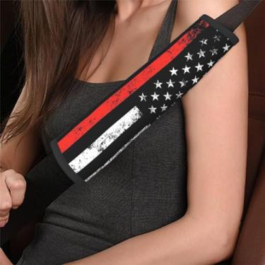 Imagem de Dujiea Capa de cinto de segurança de carro com bandeira de bombeiro, almofadas de alça de ombro para adultos e crianças, protetor de cinto de segurança macio e confortável, ajuste universal, almofada