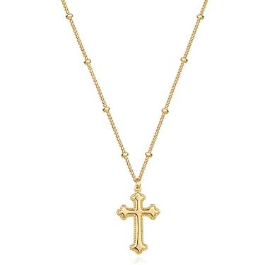 Imagem de MEVECCO Colar feminino com cruz de ouro delicado banhado a ouro 18 K, delicado minimalista, zircão cúbico, cruz, joias fofas para presente de fé/crucifixo, Latão, Sem Pedra Preciosa