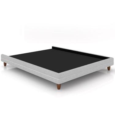 Imagem de Cama Casal Base Box Pés Madeira 168cm Suném P05 Linho Cinza Claro - Lyam Decor