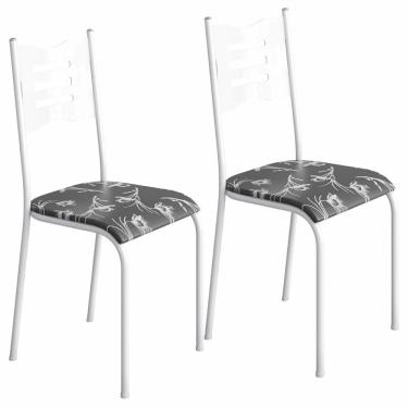 Imagem de Kit 2 Cadeiras 542 Sala Jantar Cozinha Pés Aço Tubular Floral Branco