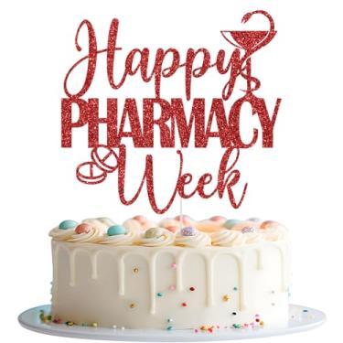 Imagem de Topo de bolo Happy Pharmacy Week, decorações da semana da farmácia, feliz dia nacional da farmácia, agradecimento farmacêutico, decorações de festa da semana de apreciação médica, glitter vermelho