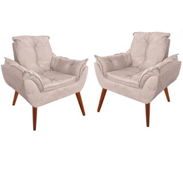 Imagem de Kit 2 Poltronas Decorativa - Escritório Recepção Suede Bege