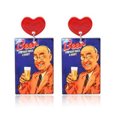 Imagem de QLYOVWE Oktoberfest Brincos femininos vintage anos 70 anos 80 cerveja publicidade brincos retrô tema bar pub festa feriado bebida álcool jóias acessório, Medium, Acrílico, Sem pedra preciosa