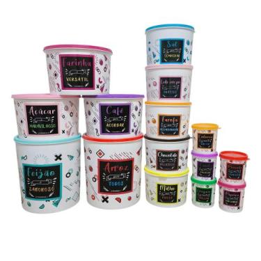 Imagem de Kit 15 Potes Plásticos Porta Mantimentos e Condimentos coloridos - Ped