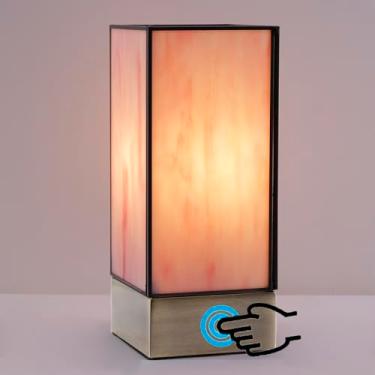Imagem de Lâmpada Tiffany com controle de toque pequeno candeeiro de mesa de vitral rosa 10 x 10 x 25 centímetros luz de leitura