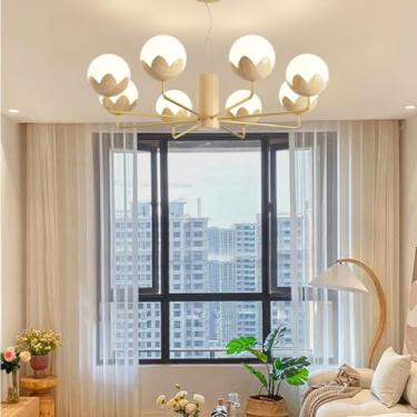 Imagem de Luminária pendente LED de madeira para mesa de jantar, luminária suspensa moderna com altura ajustável, regulável com controle remoto, sala de jantar, escritório, cozinha, sala de estar, lum