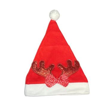 Imagem de Gorro Natalino Decorado com Rena, Touca de natal vermelha e verde com PomPom Branco | Acessório Natalino Festivo para Adultos e Crianças, Decoração e Fantasia de Natal (Chifres)