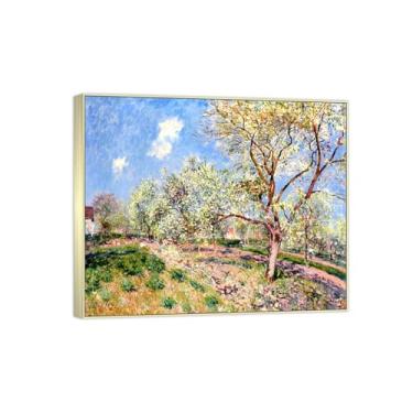 Imagem de BMZFYBS Impressão em tela famosa pintura - imagem de arte de parede de paisagem - Primavera - Pôster de moldura prata para decoração de casa 70 x 85 cm 27 x 33 pol