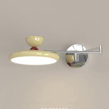 Imagem de Luminária de parede moderna LED com braço oscilante, bege, creme, luminária de parede de leitura de cabeceira, luminária de parede dobrável cromada de 12 W, 3000 K/4500 K/6000 K, ajustável,