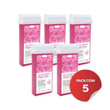Imagem de Kit c/5  Ceras Depilatória Refil Roll On Depilflax Rosa 100g