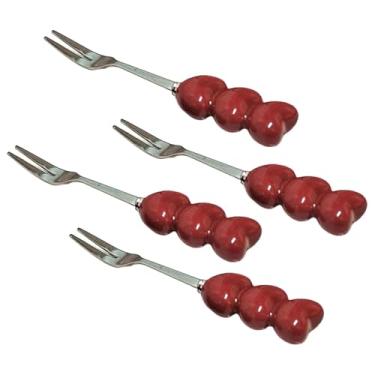 Imagem de Baoblaze 4 peças de garfos de frutas em formato de coração, garfos de bolo de sobremesa, criativos, amor, garfo de salada elegante, palitos de comida, para