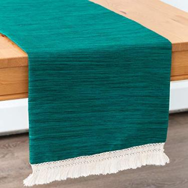 Imagem de Pétalas brancas Pacote com 1 Macrame Lace Boho Mesa Runners | Tecido forrado | Acabamento correto, sem bordas de frigideira | para casa, cozinha, sala de jantar, feriado, festa de casamento, Teal Green, 13x36 inch