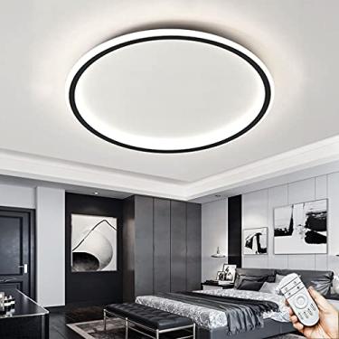 Imagem de Luminária de teto LED com controle remoto, luminária pendente ultrafina de acrílico, abajur para quarto, luz de teto para sala de estar, iluminação de restaurante de hotel (preto, 50 cm)