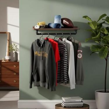 Imagem de Prateleira Suporte Cabideiro de Parede Roupas e Acessórios Estilo Industrial Versati