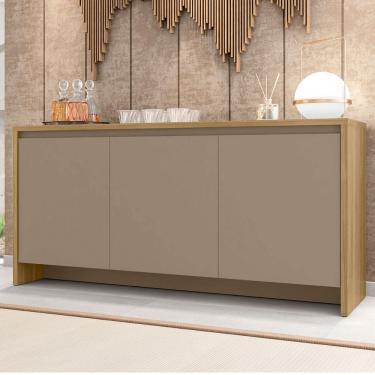 Imagem de Balcão Buffet Meia-Praia 3 Portas 1 Gaveta Hannover/Marrom Claro - Pnr Móveis