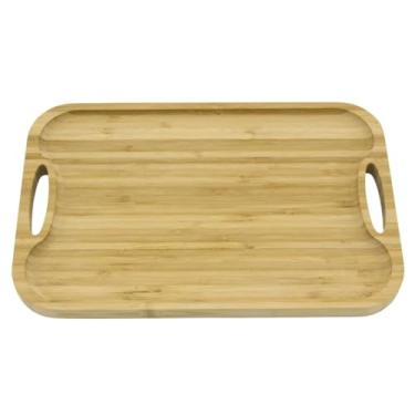 Imagem de Bandeja De Bambu Com Alça Resistente Produto Natural 40x25cm