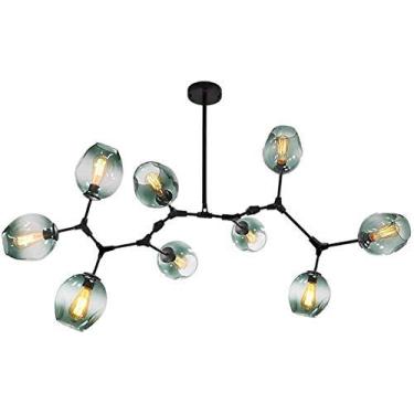 Imagem de Lustre E27 Nordic Glass Ball Chandelier Altura ajustável, Lustre preto fosco, E26 Metal Hand Blow Branches Pendant Light, Luminárias de globo de meados do século de 79"