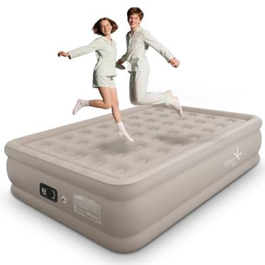 Imagem de HikerSKY Colchão de ar de tamanho completo com bomba embutida, colchão de ar com bolsa de armazenamento portátil, colchão inflável de 45,7 cm adequado para casa e convidados, flocagem superior, cáqui