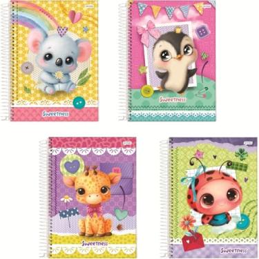 Imagem de Kit de Cadernos, Jandaia, 1 Matéria, Capa Dura, Sweetness, 80 Folhas, Pacote com 4