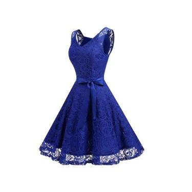 Imagem de Vestido assimétrico todo em renda sem mangas - Lightbek Official Store