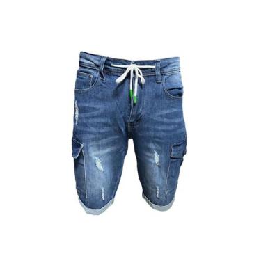 Imagem de Shorts jeans cargo para homens com elástico na temporada de verão - Li