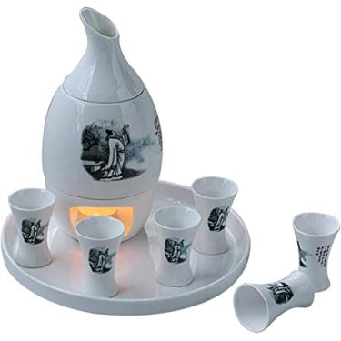 Imagem de JOEUQK Conjunto de saquê conjunto de copos de saquê japonês com fogões quentes e bandejas para casa porcelana cerâmica copos de cerâmica artesanato taças de vinho 10 peças, azul