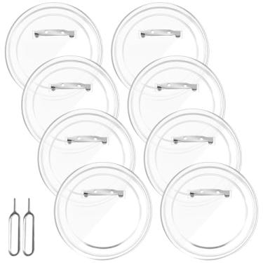Imagem de 8 pinos de botão transparentes, pinos brancos de acrílico de 7,6 cm com 2 pinos de cartão, pinos redondos de crachá de foto faça você mesmo, faça seu próprio broche de botão de foto personalizado para
