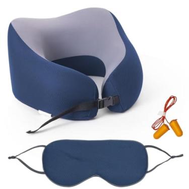 Imagem de Travesseiro De Viagem, Travesseiro De PescoçO De Espuma ViscoeláStica, Travesseiro De PescoçO Em Formato De U, Conjunto De Viagem PortáTil Para AviãO (Azul Escuro)