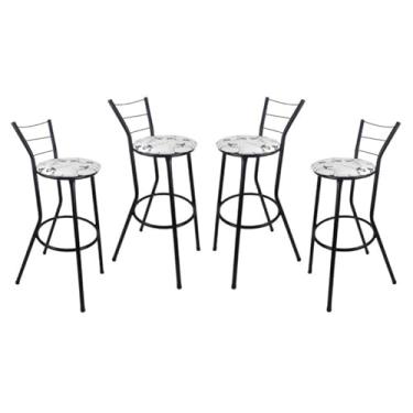 Imagem de Jogo 4 Banquetas Banco Alto Para Bancada Balcão (Branco Floral)