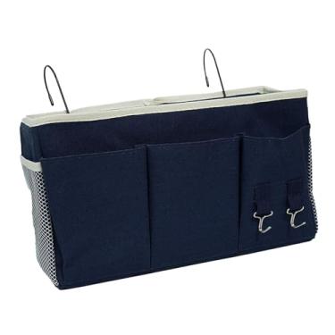 Imagem de WeiLaiKeQi Bolsa de armazenamento suspensa para cabeceira, organizador de cabeceira, vários bolsos para porta-revistas, controle remoto, sofá lateral, Azul Escuro