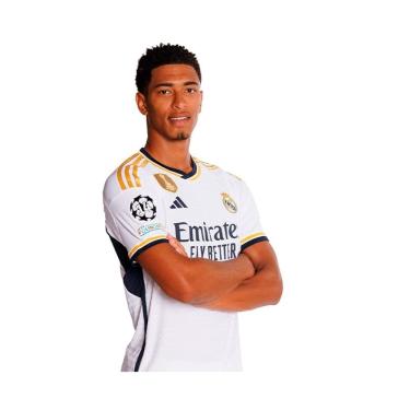 Imagem de Uniforme de futebol Real Madrid Bellingham Champions League Kids