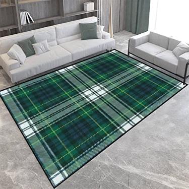 Imagem de Tapete de área branco azul marinho verde tartã xadrez textura escocesa de tartan xadrez macio antiderrapante tapete de ioga interior exterior decoração de casa para sala de estar, quarto, quarto de