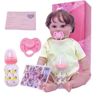 Imagem de QXYIXZ Bebe reborn realista 49cm,bebe reborn menina - Com mamadeiras, chupetas, fraldas e outros acessórios Linda embalagem ideal para presentear