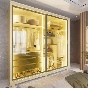 Imagem de Guarda Roupa 100% MDF Platinum Led 2 Portas Reflecta Off White - Gelius