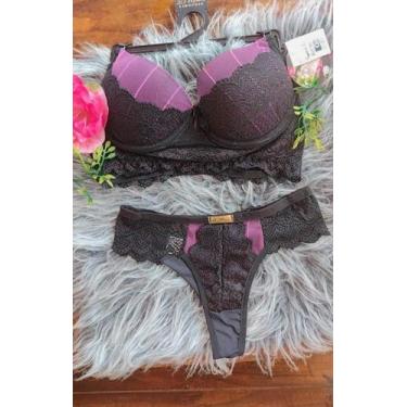 Imagem de Conjunto sutiã  e calcinha cor chumbo com roxo - Mamdemoisele