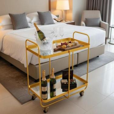 Imagem de Carrinho de Bebidas Chá Bar Com Espelho Decorativo Retangular Carrinho