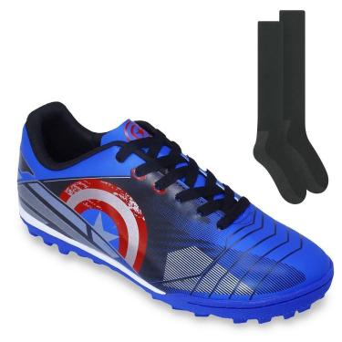 Imagem de Kit Chuteira Society Dray Marvel Capitão América + Meião