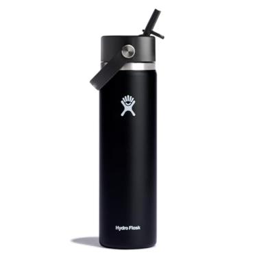 Imagem de Hydro Flask Garrafa com tampa de canudo flexível de 680 g - aço inoxidável isolado - tampa de canudo larga, não derrama, à prova de vazamento em preto