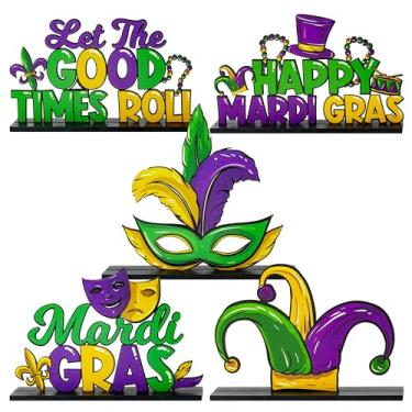 Imagem de Haooryx Decorações de mesa de madeira para carnaval – 5 peças de mesa removível com tema de carnaval carnaval Let The Good Times Roll Letreiro para lembrancinhas de festa de Nova Orleans suprimentos