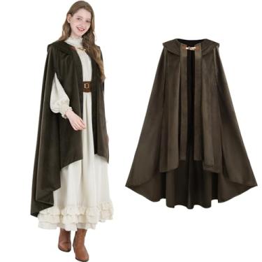 Imagem de FCCAM Manto medieval feminino longo renascentista capa quente fantasia de Halloween, Verde, M