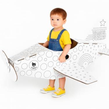 Imagem de BEPLACE Kids Avião de Papelão, Avião Casinha de Papelão Infantil, Casa de Brinquedo para Montar e Colorir, Brinquedo Educativo e Criativo